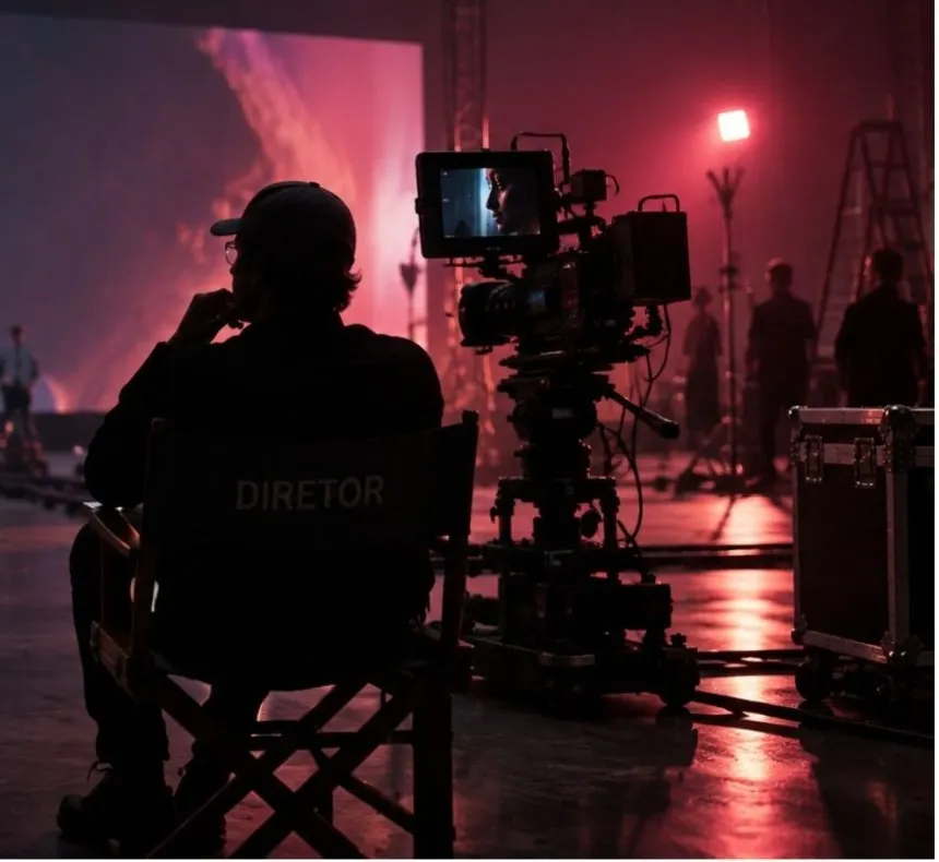 Diretor acompanhando a gravação no set
